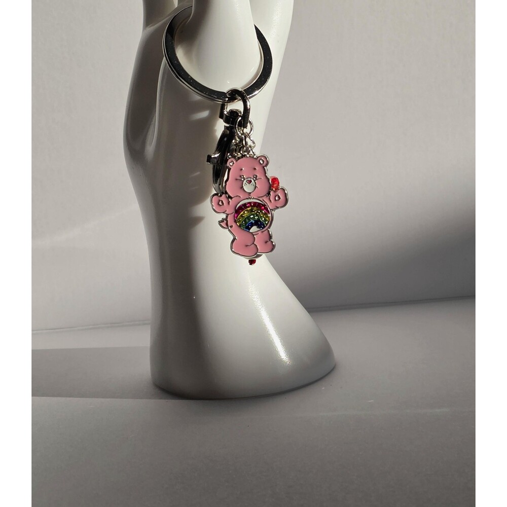 Licensed Care Bears Cheer Bear Purse Charm, Pink Rainbow Enamel Keychain, Custom